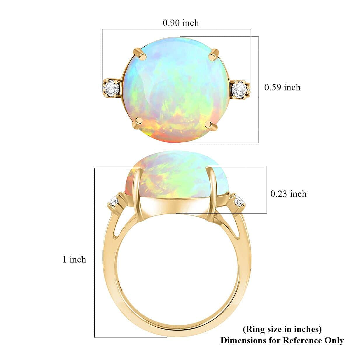 14K Yellow Gold  AAA   Ethiopian Opal ,  White Diamond  I2 Ring 7.25 ct,  Gold Wt. 3.8 Gms  7.250  Ct.