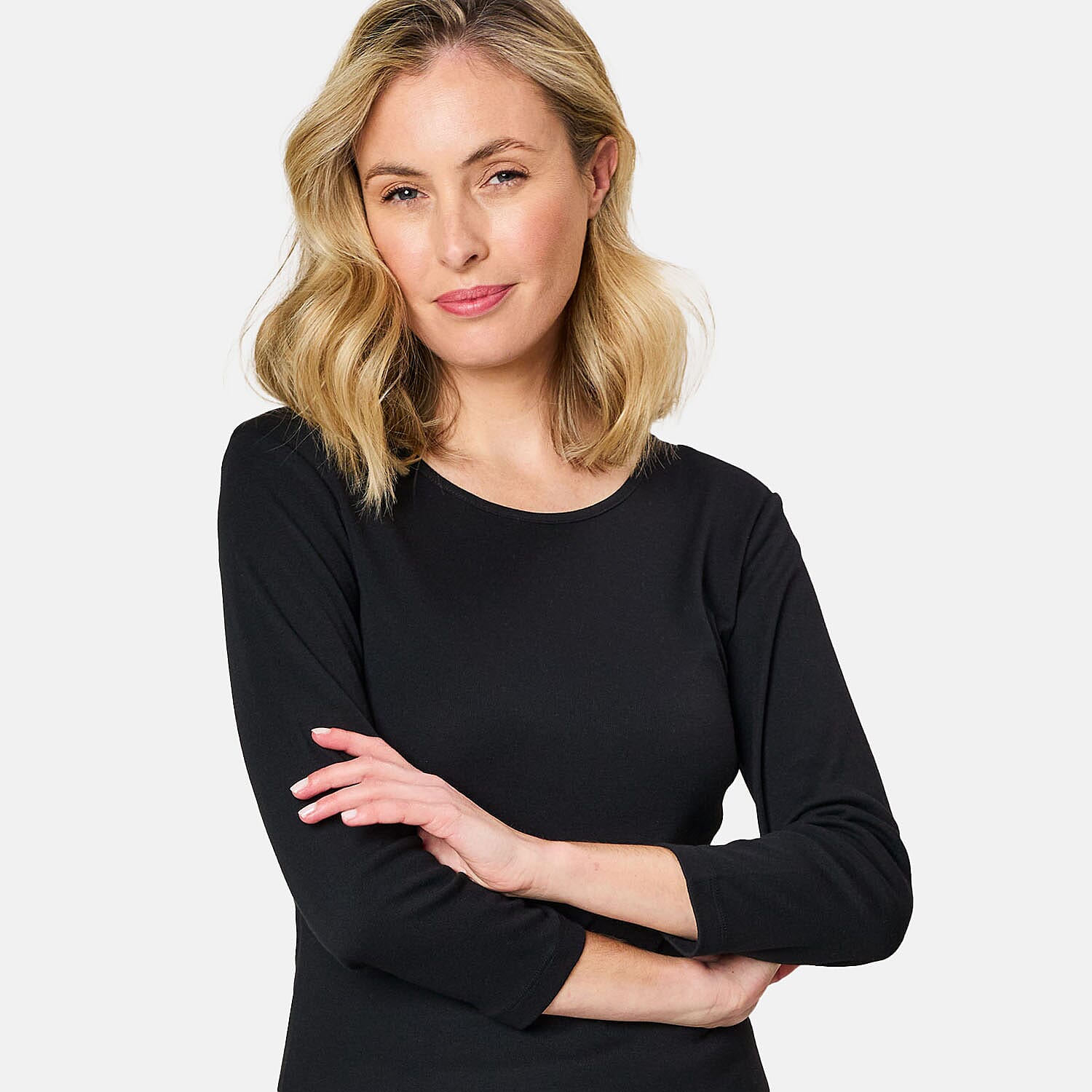 Emreco 3-4 Sleeve Crew Neck Top (Size 12) - Black