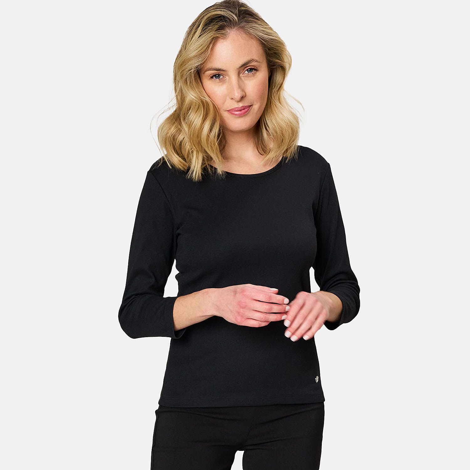 Emreco 3-4 Sleeve Crew Neck Top (Size 12) - Black