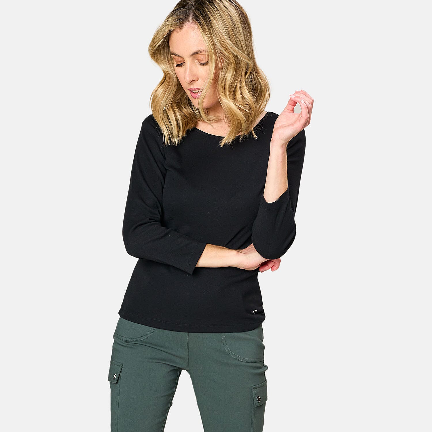 Emreco 3-4 Sleeve Crew Neck Top - Black