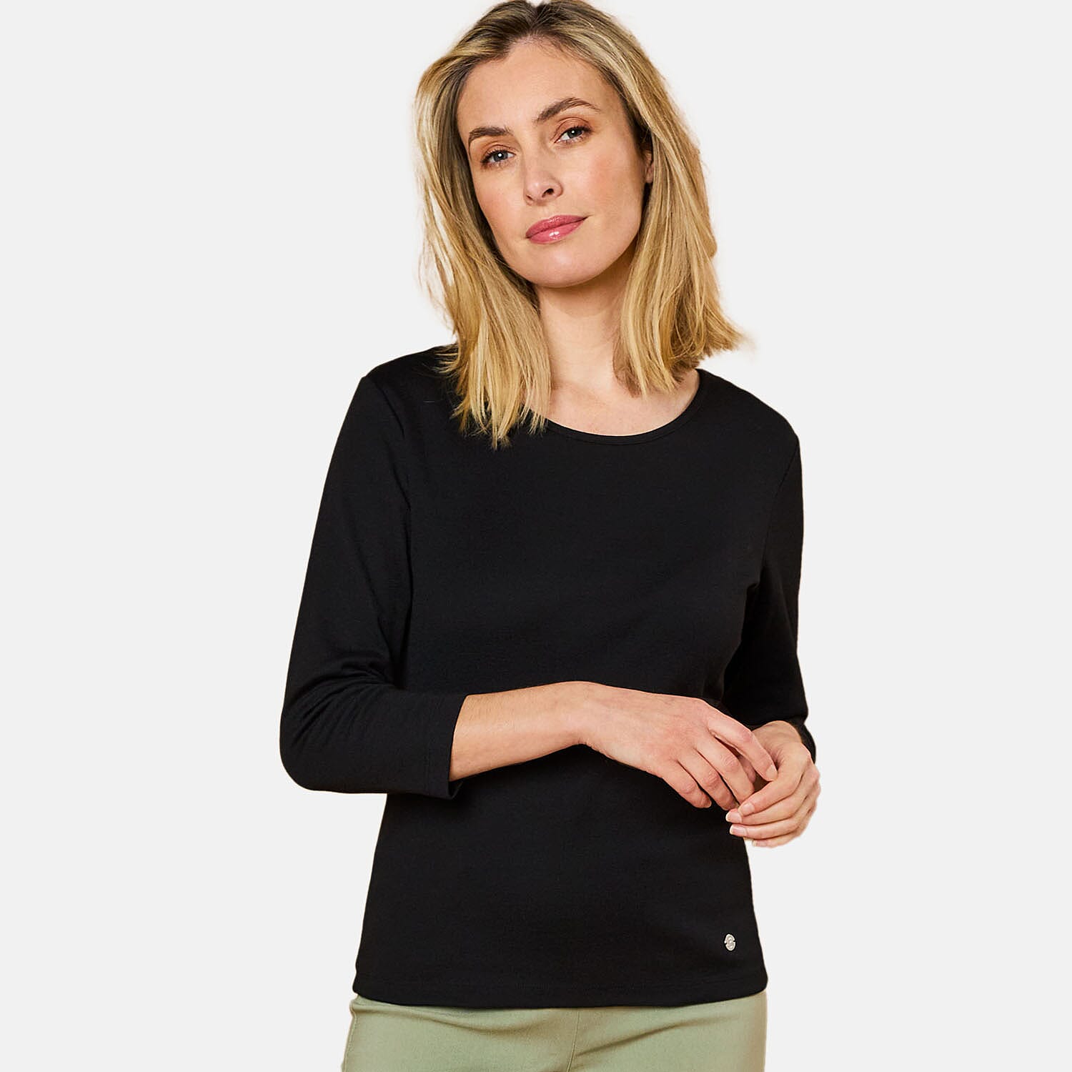 Emreco 3-4 Sleeve Crew Neck Top - Black