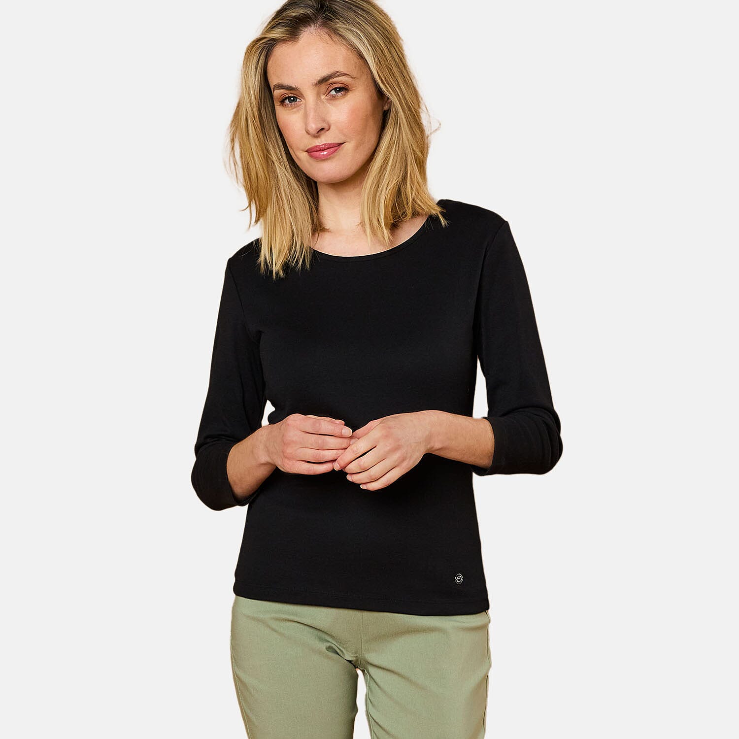 Emreco 3-4 Sleeve Crew Neck Top - Black