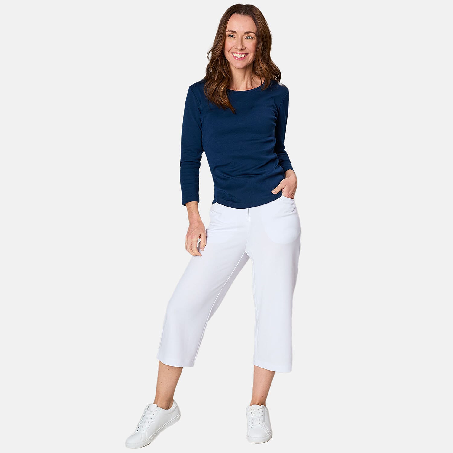 Emreco 3-4 Sleeve Crew Neck Top - Black