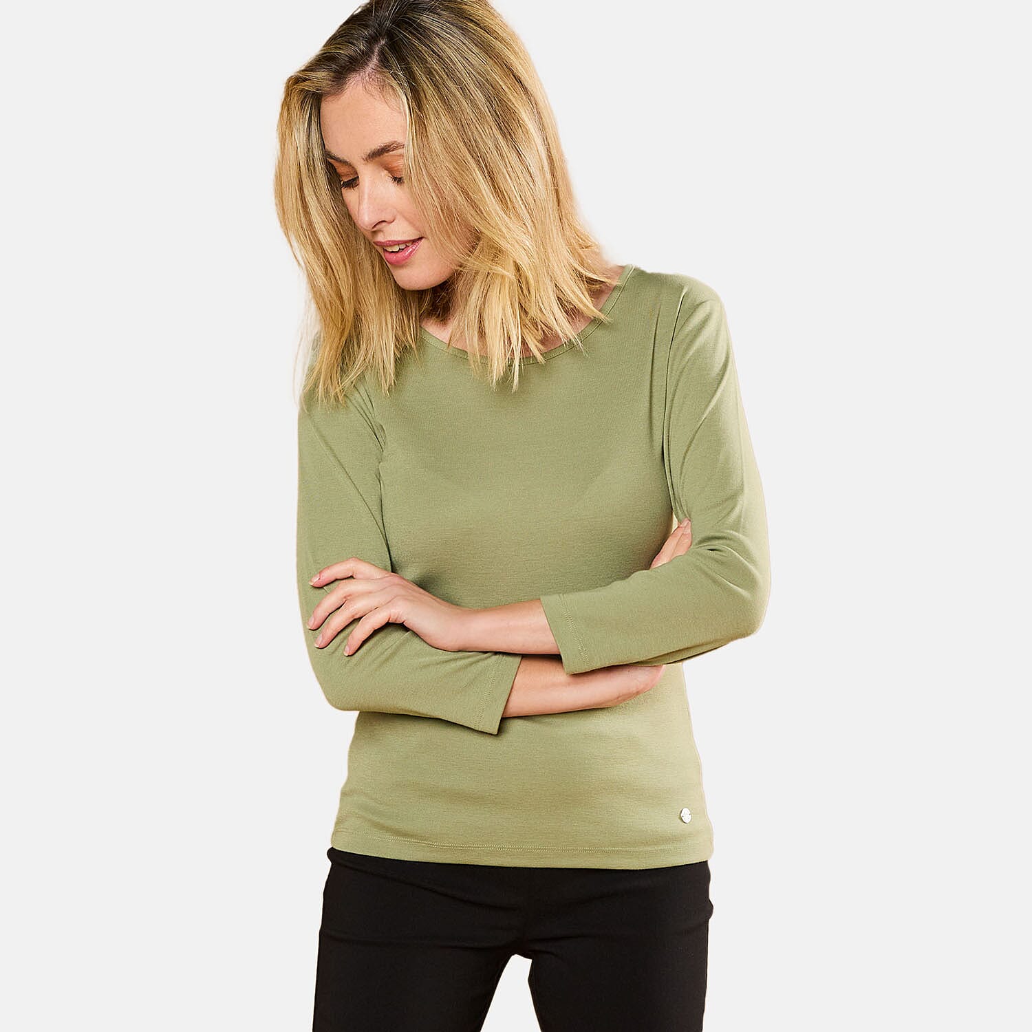 Emreco 3-4 Sleeve Crew Neck Top - Black