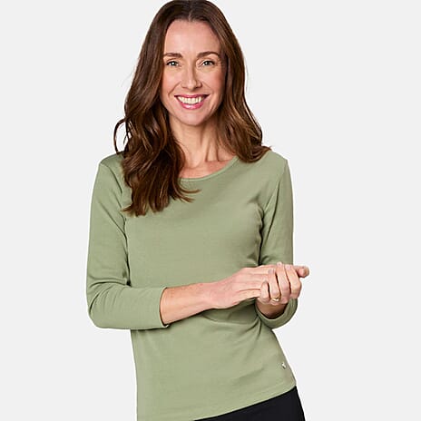 Emreco 3-4 Sleeve Crew Neck Top (Size 14) - Dark Khaki