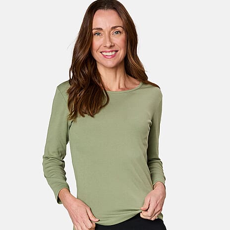 Emreco 3-4 Sleeve Crew Neck Top (Size 14) - Dark Khaki