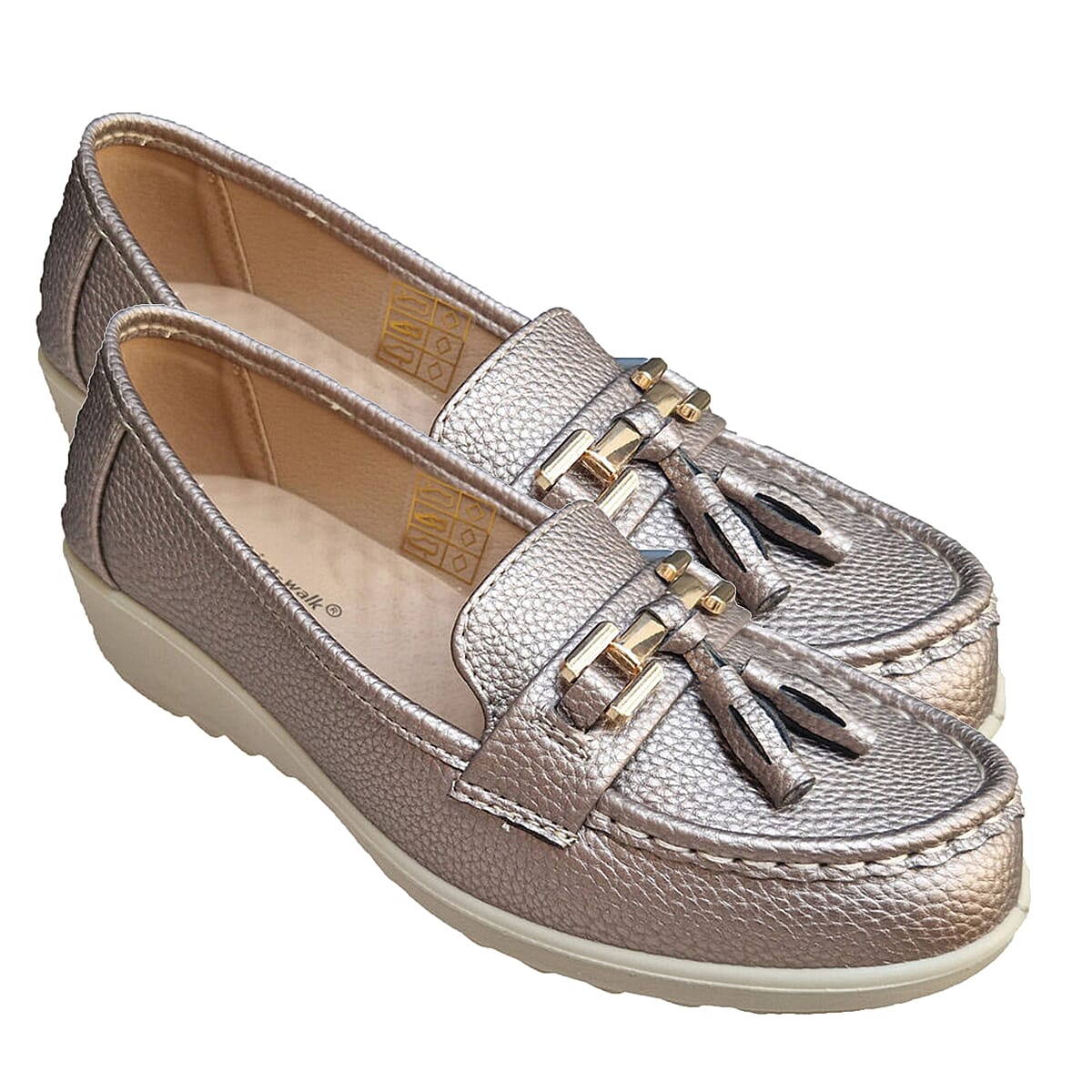 Cushion Walk Embellished Tassel Loafers - Comfort Fit (Size 4) - Pewter