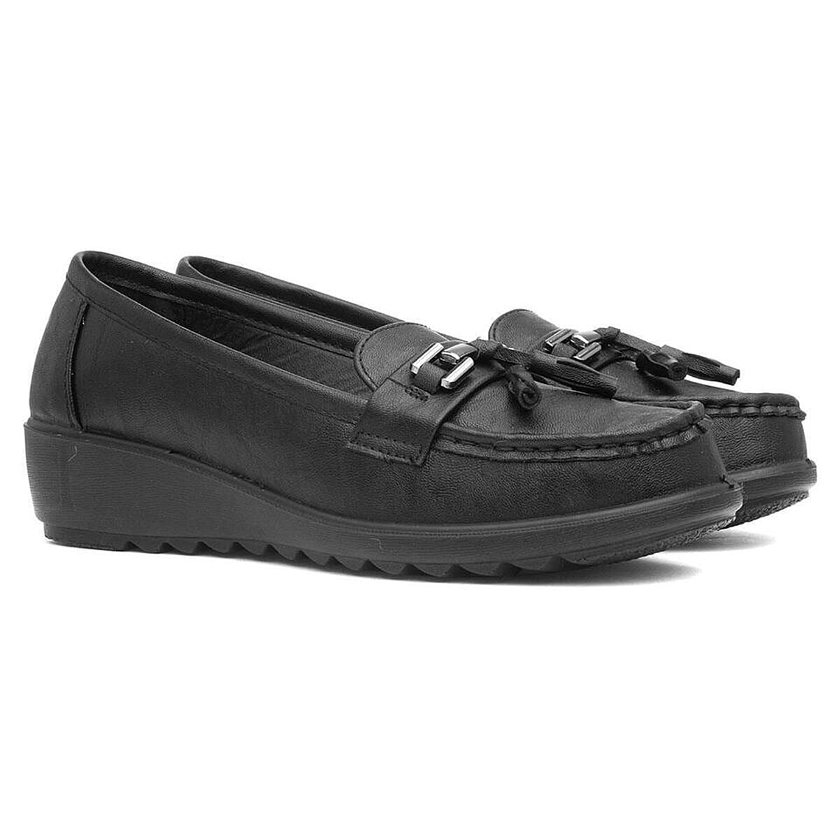 Cushion Walk Embellished Tassel Loafers - Comfort Fit (Size 3) - Black