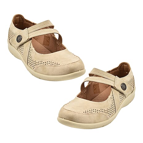 Cushion Walk Diamante Ladies Slip On Shoes - Comfort Fit (Size 7) - Beige