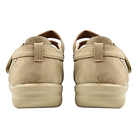 Cushion Walk Diamante Ladies Slip On Shoes - Comfort Fit (Size 7) - Beige