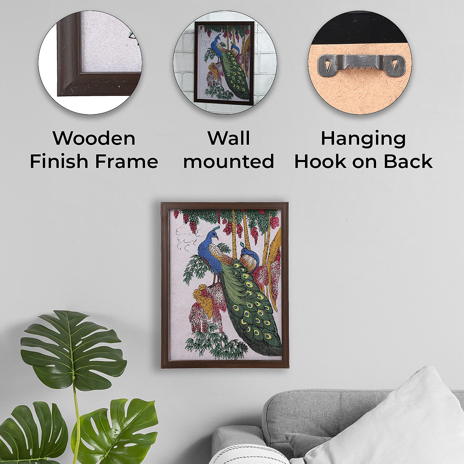 Made from Genuine Gemstone Hand Made Wall Art (Size 25x33x1 cm) - Peacock