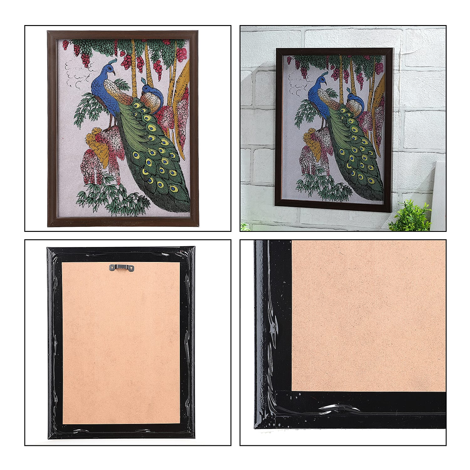 Made from Genuine Gemstone Hand Made Wall Art (Size 25x33x1 cm) - Peacock