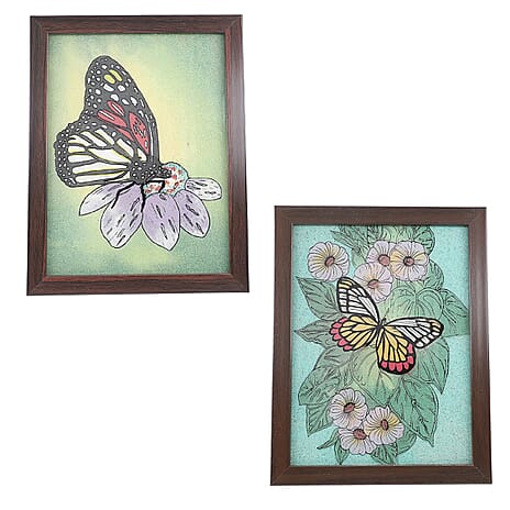 2 Pcs Set Made from Genuine Gemstone Hand Made Wall Art (Size 17x15x1 cm) - Butterly