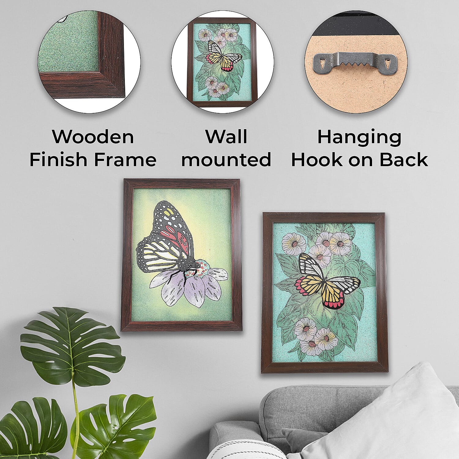 2 Pcs Set Made from Genuine Gemstone Hand Made Wall Art (Size 17x15x1 cm) - Butterly