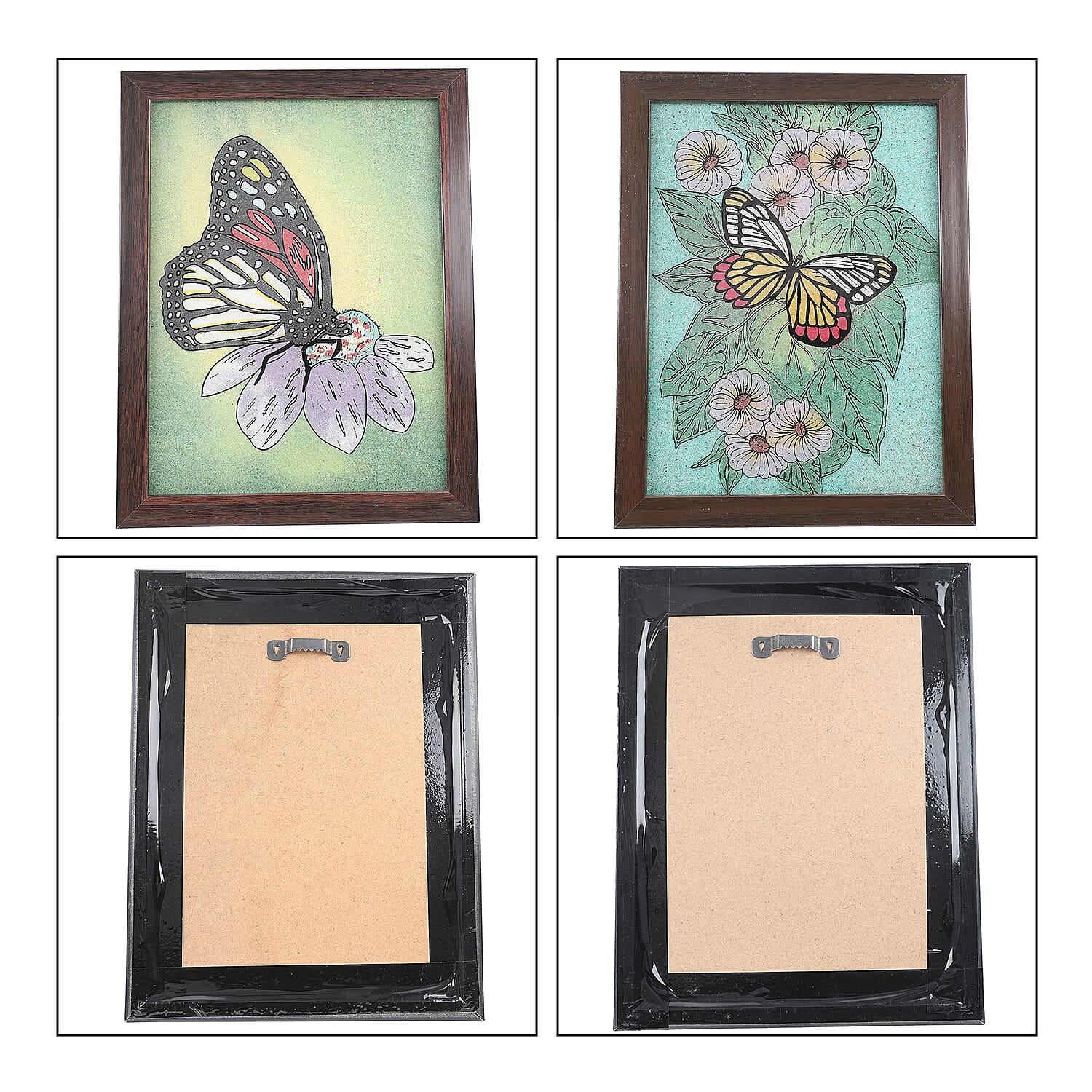 2 Pcs Set Made from Genuine Gemstone Hand Made Wall Art (Size 17x15x1 cm) - Butterly