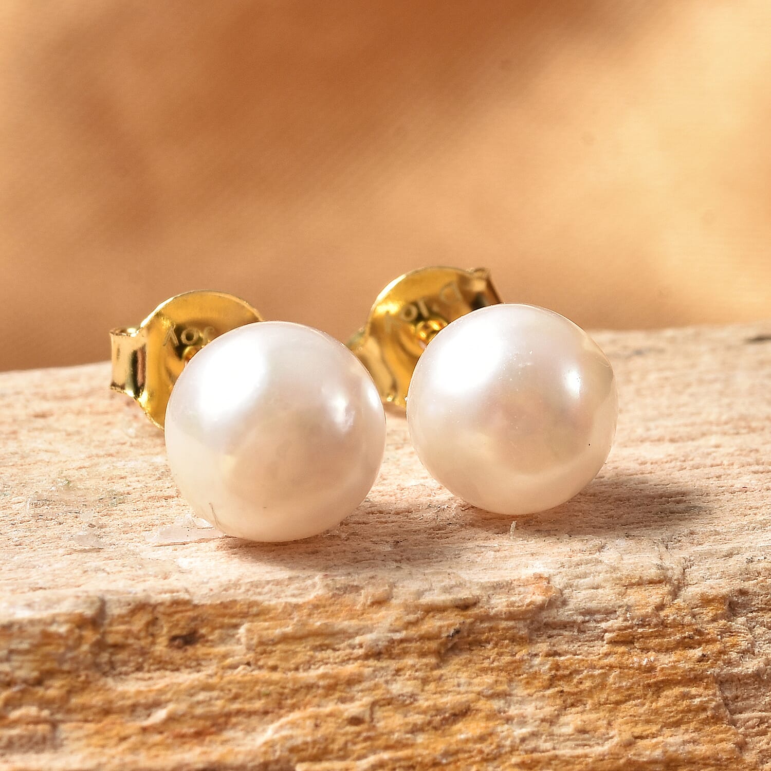 Japanese Akoya Pearl Stud Earrings in Yellow Gold Overlay Sterling Silver