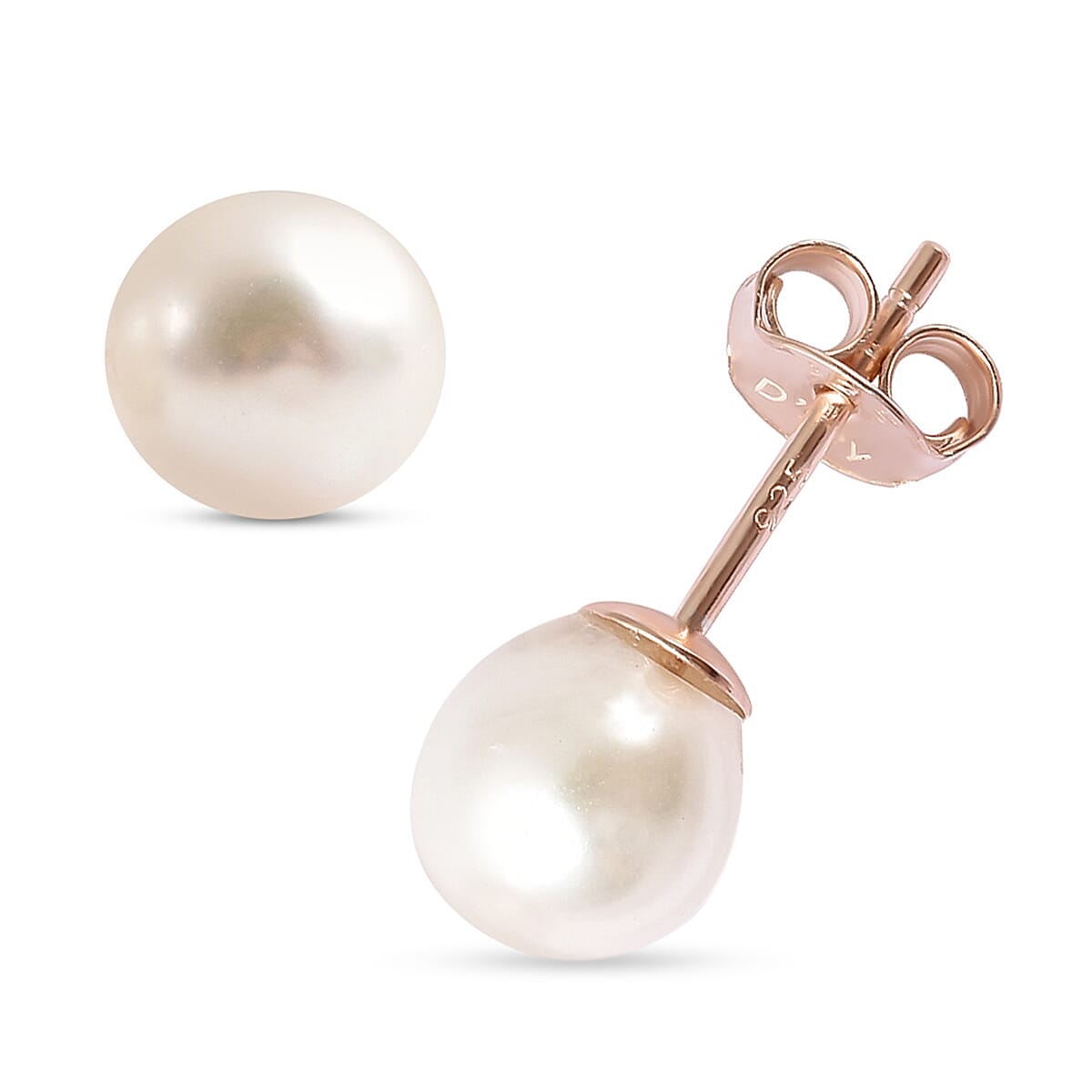 Japanese Akoya Pearl Stud Earrings in Rose Gold Overlay Sterling Silver