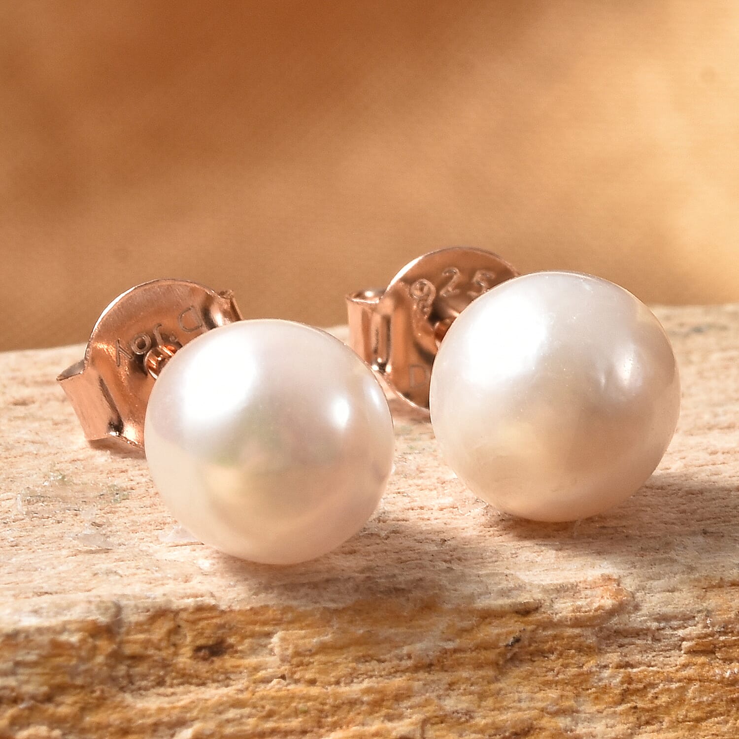 Japanese Akoya Pearl Stud Earrings in Rose Gold Overlay Sterling Silver