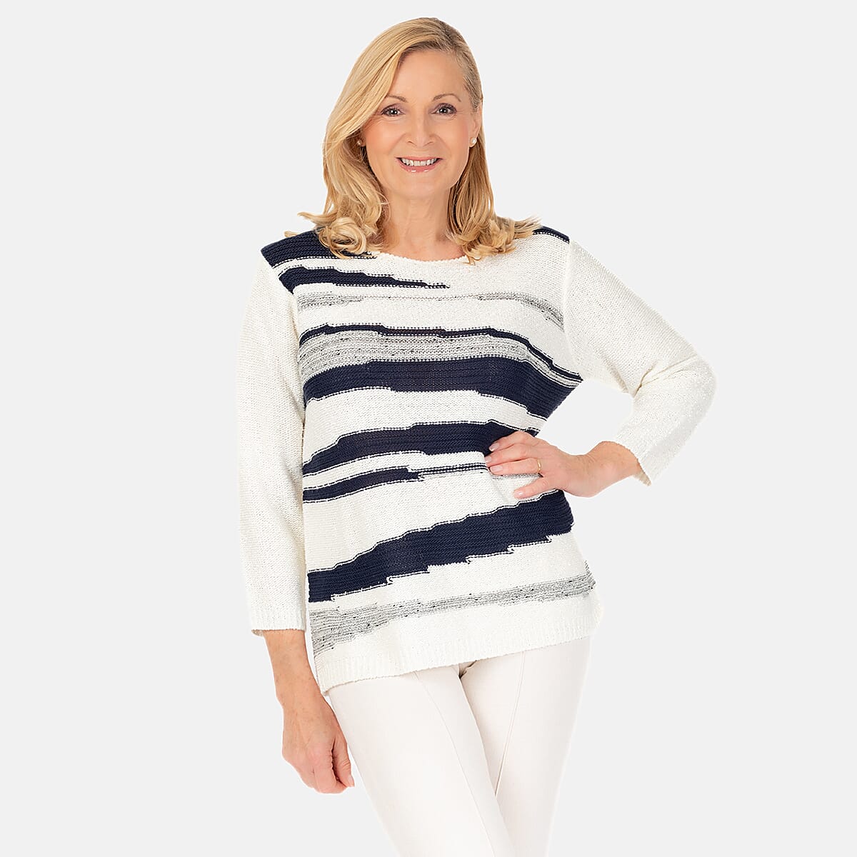 Emreco Long Sleeve Stripe Knit Jumper (Size M) - Ivory