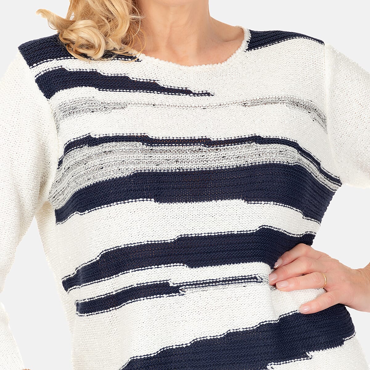 Emreco Long Sleeve Stripe Knit Jumper (Size M) - Ivory