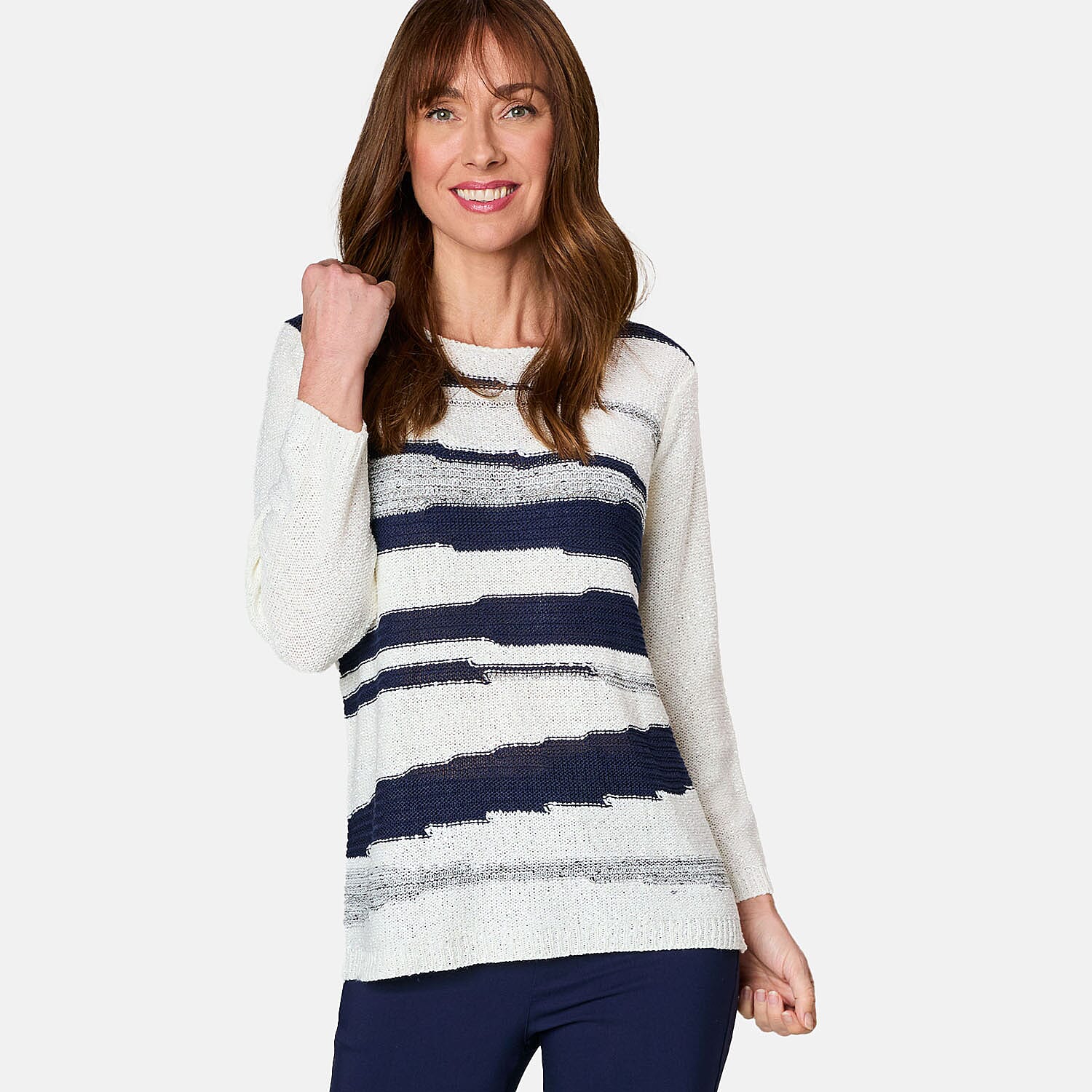 Emreco Long Sleeve Stripe Knit Jumper (Size M) - Ivory