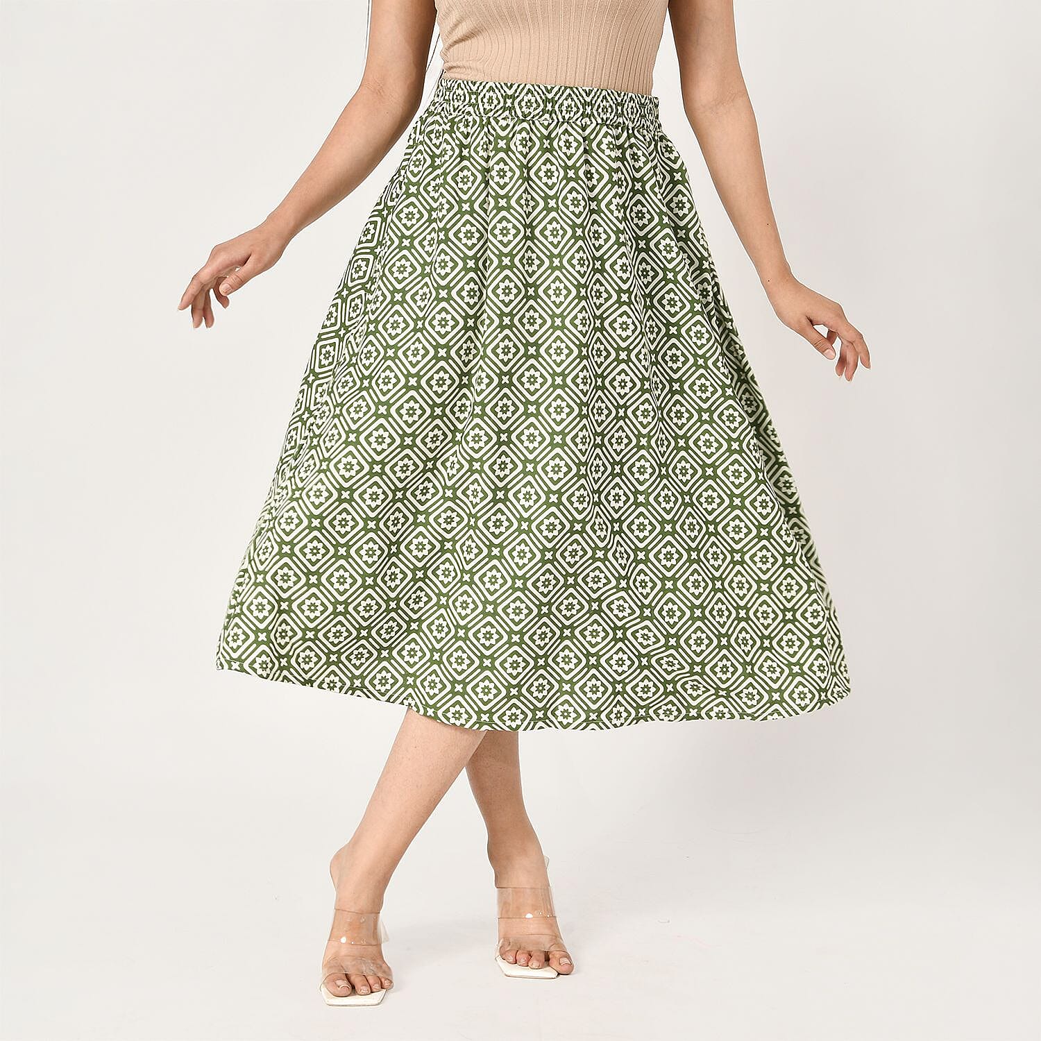 TAMSY Dot Printed Skirt with Elastic Waist