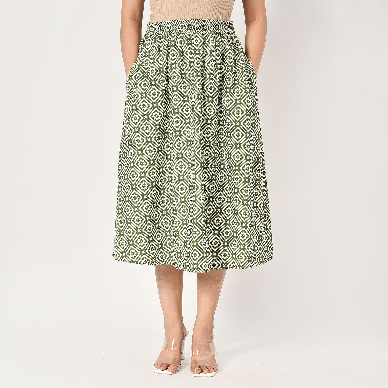 TAMSY Dot Printed Skirt with Elastic Waist