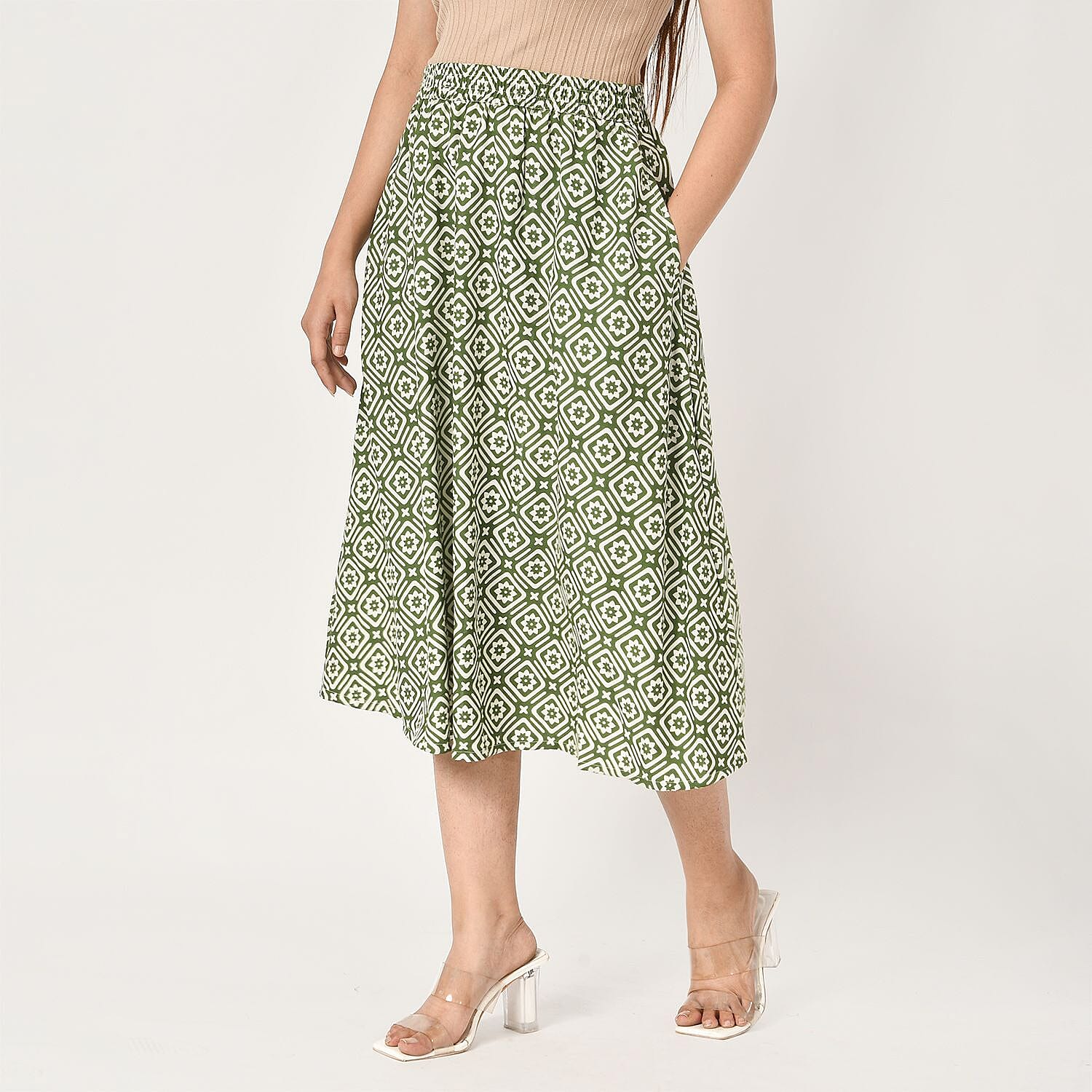 TAMSY Dot Printed Skirt with Elastic Waist