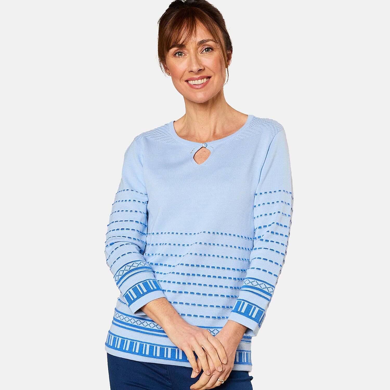 Emreco 3-4 Sleeve Spot Stripe Jumper (Size L) - Blue