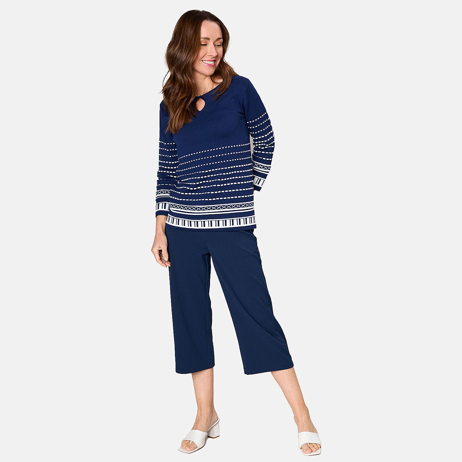 Emreco 3-4 Sleeve Spot Stripe Jumper - Blue