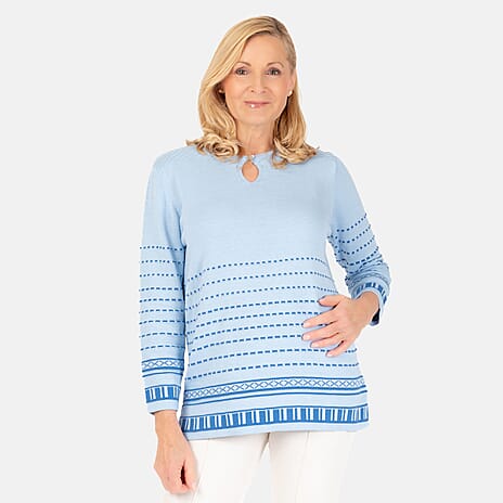 Emreco 3-4 Sleeve Spot Stripe Jumper (Size S) - Blue