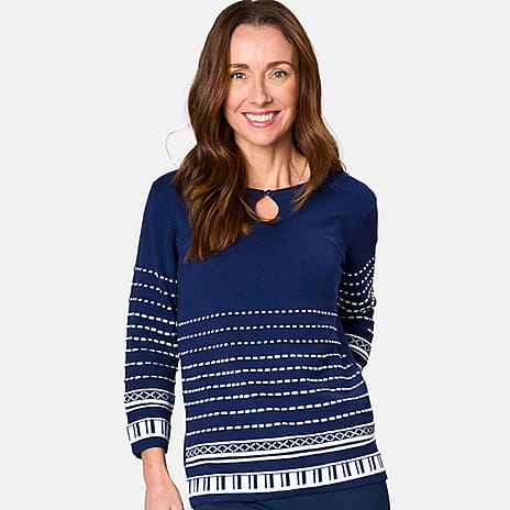 Emreco 3-4 Sleeve Spot Stripe Jumper (Size S) - Navy