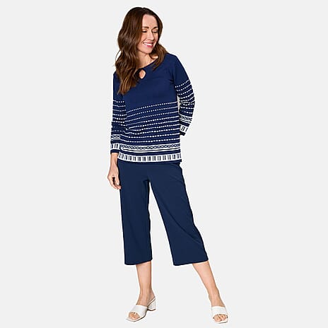 Emreco 3-4 Sleeve Spot Stripe Jumper (Size S) - Navy