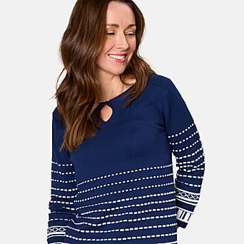 https://tjcuk.sirv.com/Products/77/4/7745000/Emreco-3-4-Sleeve-Spot-Stripe-Jumper-Size-S-Navy_7745000_2.jpg?w=342&h=342