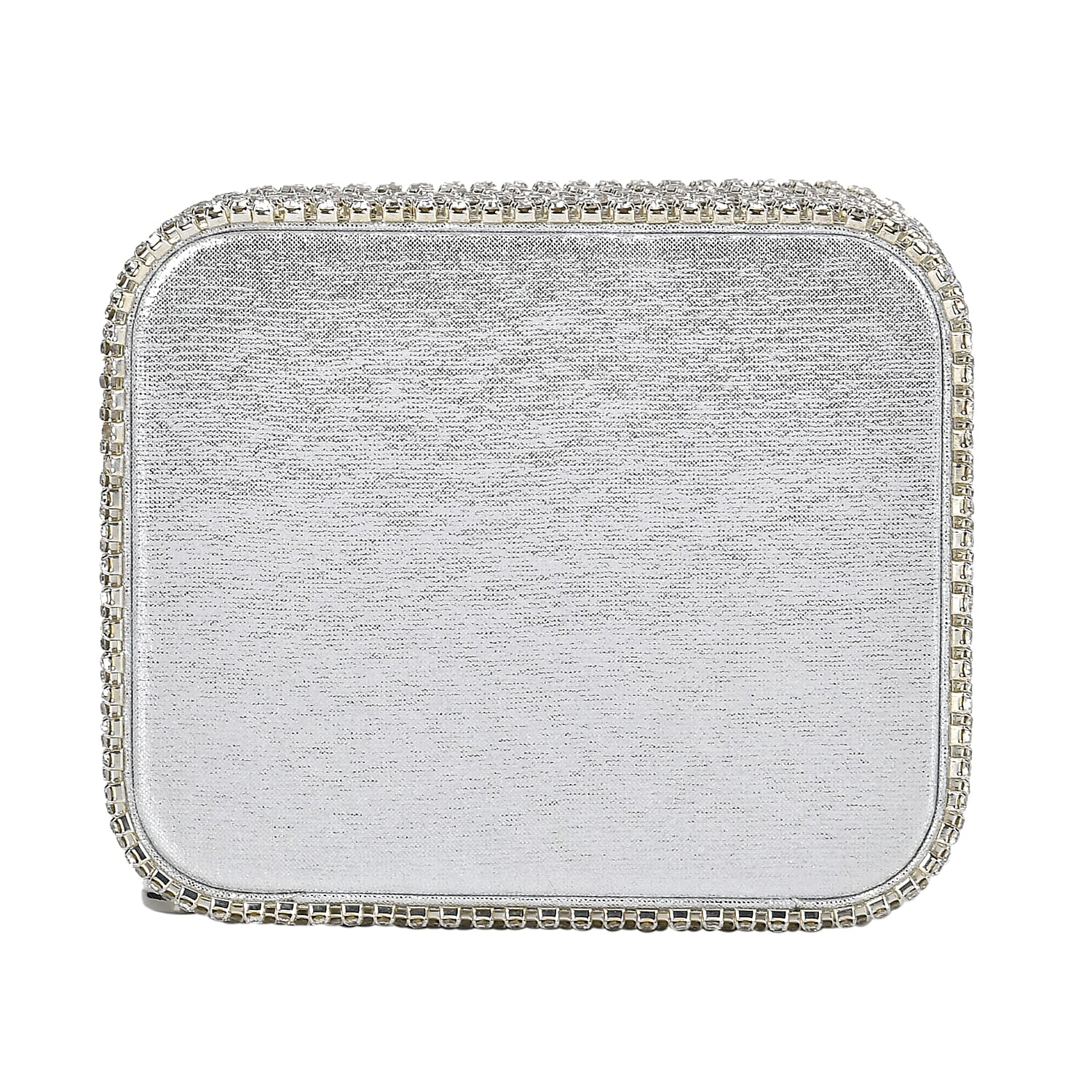 Sparkling Crystal Studded Sequin Patterned Velvet Jewellery Box (Size 12x10x6 cm) - Silver