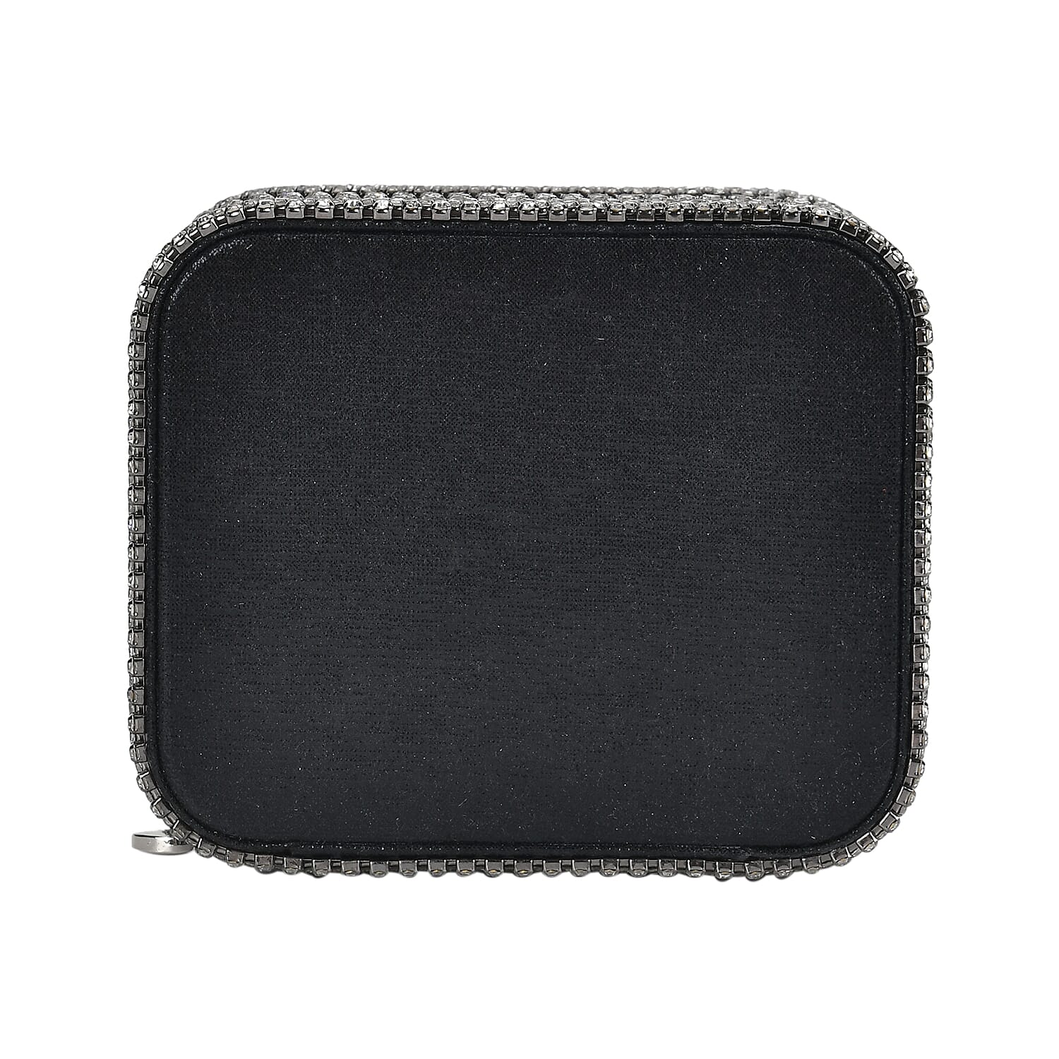 Sparkling Crystal Studded Sequin Patterned Velvet Jewellery Box (Size 12x10x6 cm) - Black & Silver