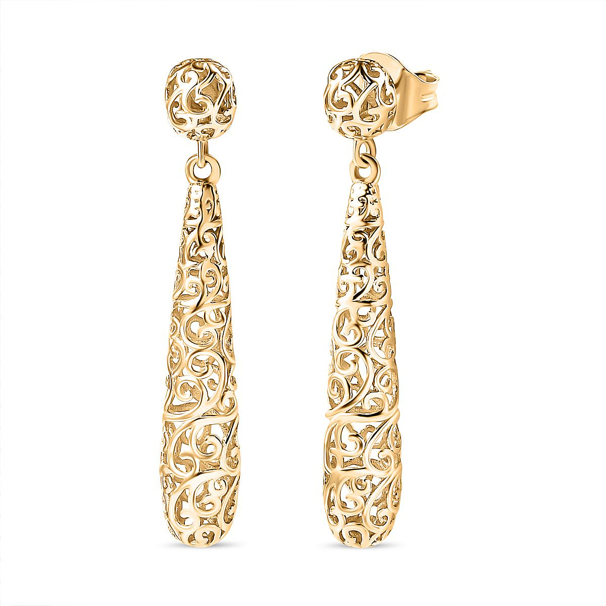 Royal Bali Collection - 9K Yellow Gold Filigree Drop Earrings
