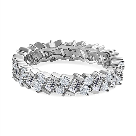 Moissanite  Band Ring in Platinum Overlay Sterling Silver 1.80 ct  1.305  Ct.