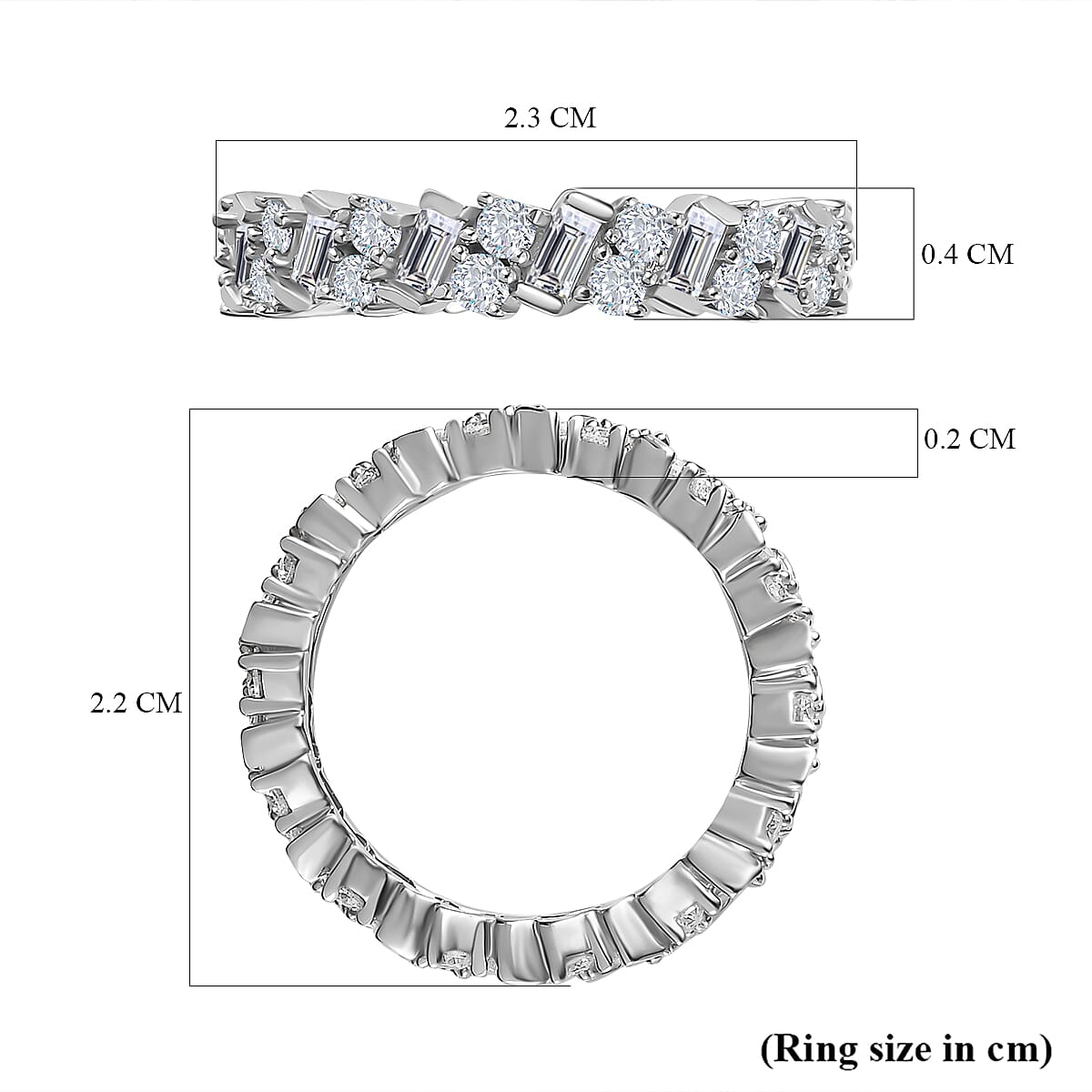 Moissanite  Band Ring in Platinum Overlay Sterling Silver 1.80 ct  1.305  Ct.