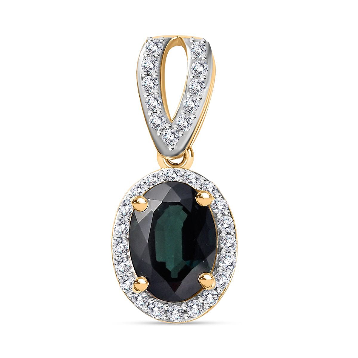 9K Yellow Gold Indicolite & Diamond Halo Pendant 1.71 Ct.