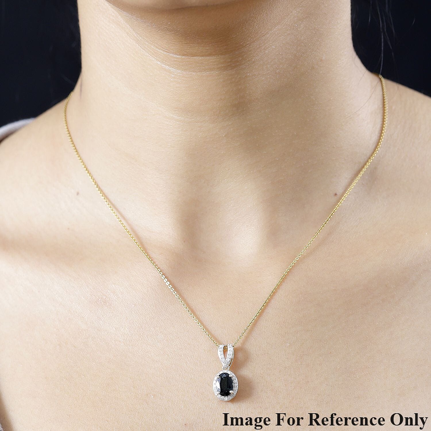 9K Yellow Gold Indicolite & Diamond Halo Pendant 1.71 Ct.