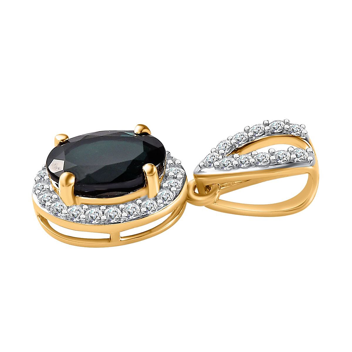 9K Yellow Gold Indicolite & Diamond Halo Pendant 1.71 Ct.