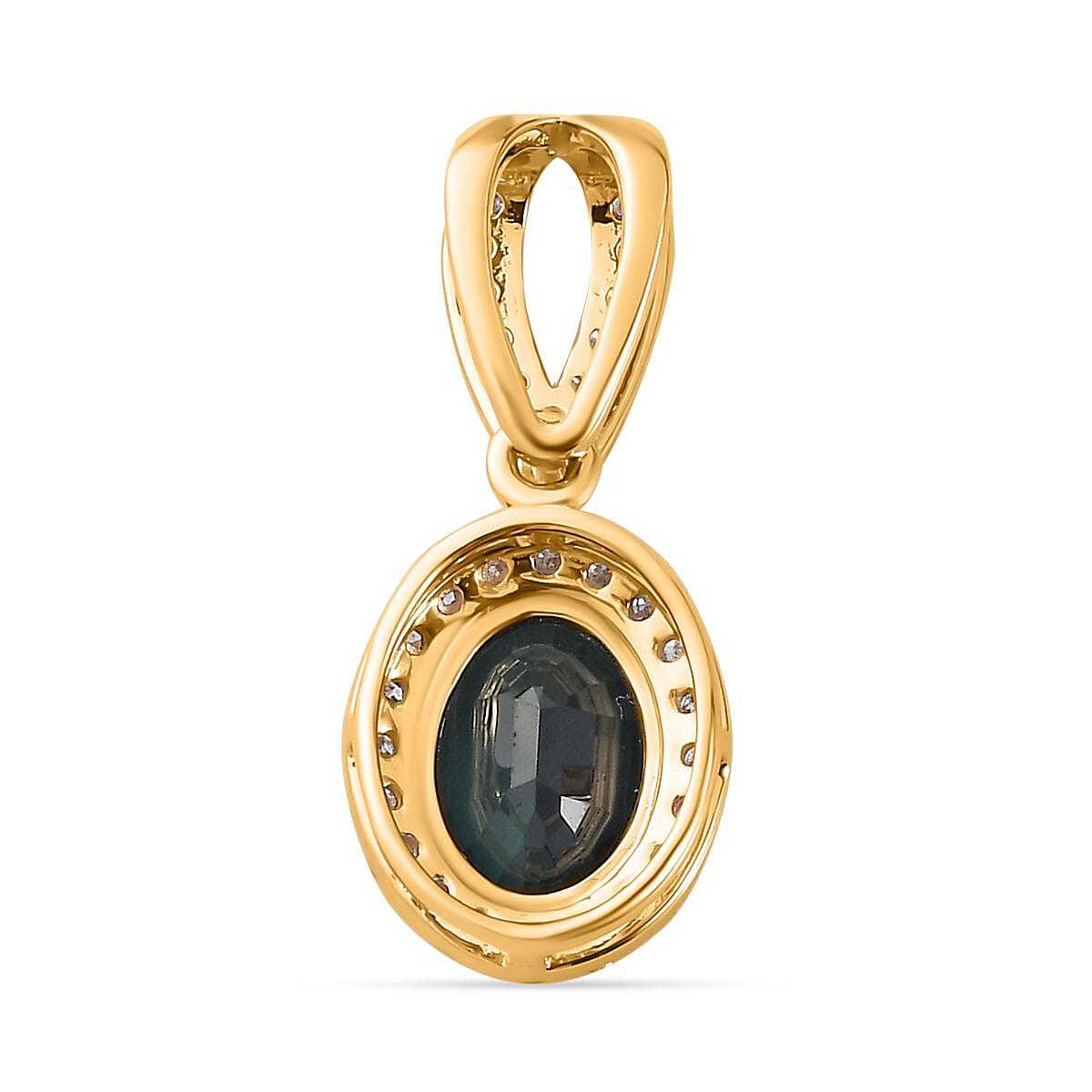 9K Yellow Gold Indicolite & Diamond Halo Pendant 1.71 Ct.
