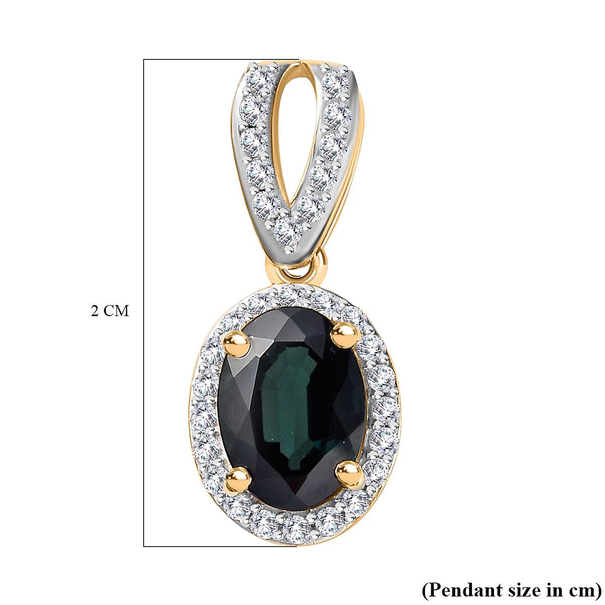 9K Yellow Gold Indicolite & Diamond Halo Pendant 1.71 Ct.