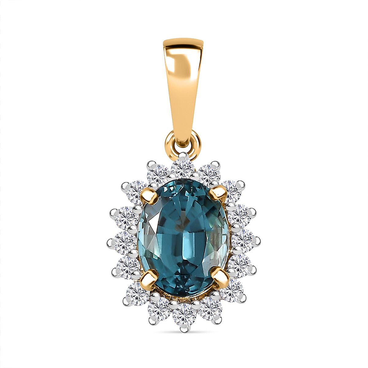 ILIANA 18K Yellow Gold AAA Indicolite & Diamond (GH-SI) Halo Pendant 1.50 Ct