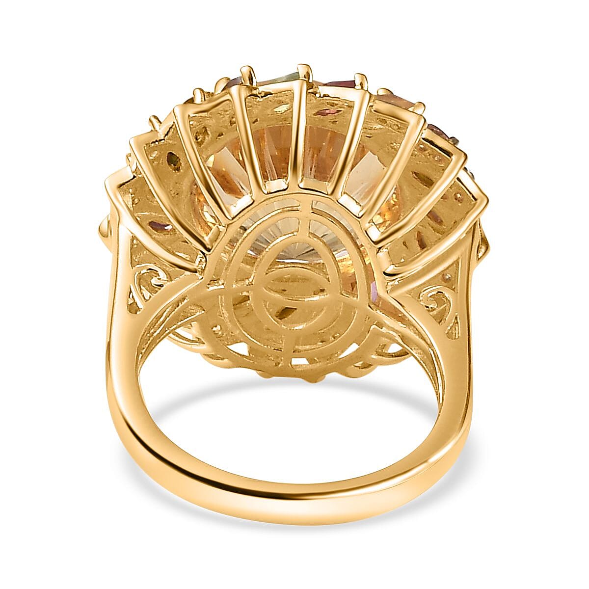 TJC EXCLUSIVE HANABI CUT - Citrine and Multi Tourmaline Ring in 18K Gold Vermeil Sterling Silver 11.25 Ct TJC EXCLUSIVE HANABI CUT - Citrine and Multi Tourmaline Ring in 18K Gold Vermeil Sterling Silver 11.25 Ct