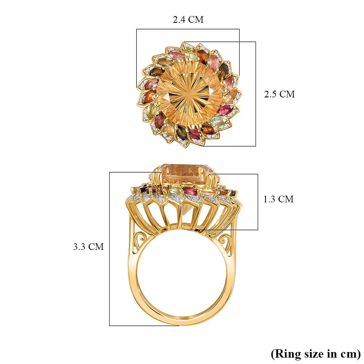 TJC EXCLUSIVE HANABI CUT - Citrine and Multi Tourmaline Ring in 18K Gold Vermeil Sterling Silver 11.25 Ct TJC EXCLUSIVE HANABI CUT - Citrine and Multi Tourmaline Ring in 18K Gold Vermeil Sterling Silver 11.25 Ct