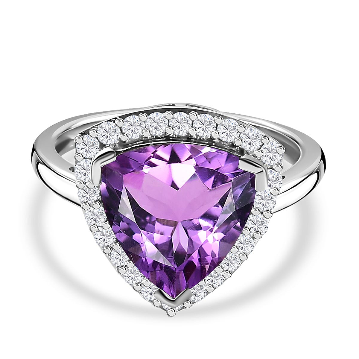 Rare Find Bolivian Amethyst & Natural Zircon Ring in Platinum Overlay Sterling Silver 3.50 Ct.