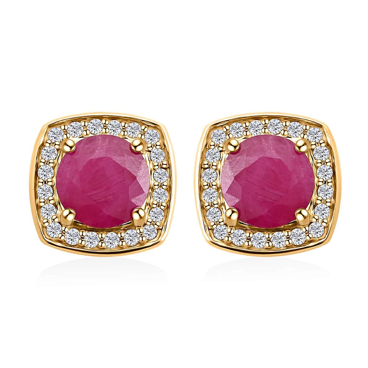 10K Yellow Gold  AAA   Mozambique Ruby ,  White Diamond  I2 Earring 2.15 ct,  Gold Wt. 2.83 Gms  2.150  Ct.