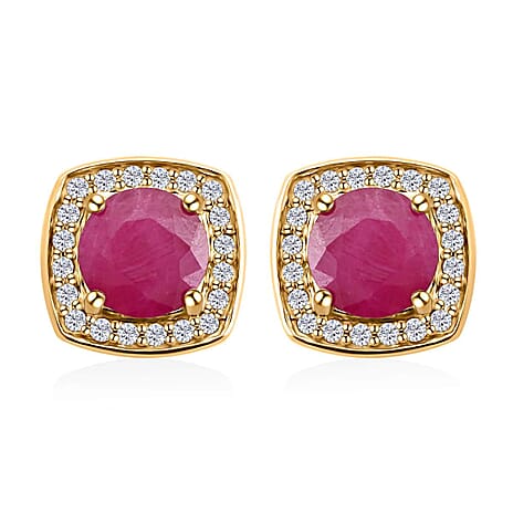 10K Yellow Gold  AAA   Mozambique Ruby ,  White Diamond  I2 Earring 2.15 ct,  Gold Wt. 2.83 Gms  2.150  Ct.